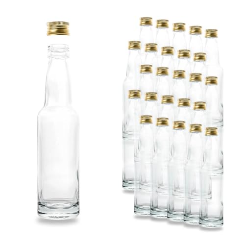 Kleine Glasflaschen 100ml mit PP22 Schraubverschluss Gold – Leere, Flaschen zum Befüllen, z.B. Weinflaschen, Schnapsflaschen 100ml, Likörflaschen 100ml (25 Stück) von flaschenbauer.de