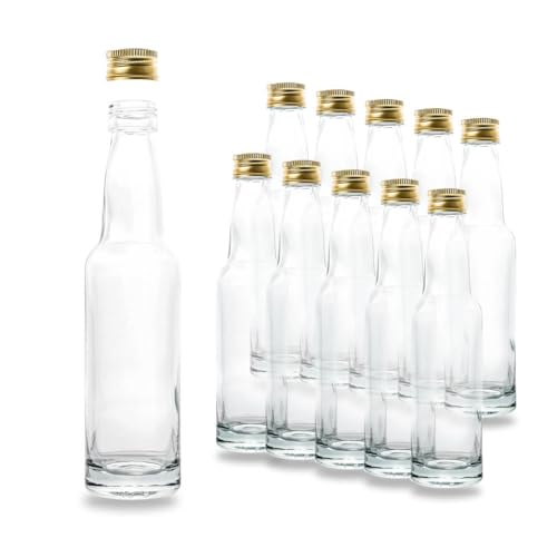 Kleine Glasflaschen 100ml mit PP22 Schraubverschluss Gold – Leere, kleine Flaschen zum Befüllen, z.B. kleine Weinflaschen, kleine Schnapsflaschen 100ml, Likörflaschen 100ml (10 Stück) von BAUER