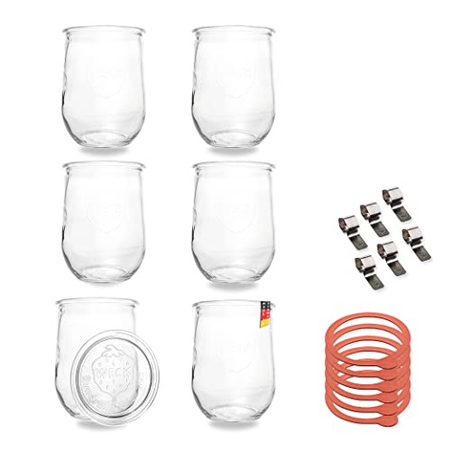 WECK 1,0l Einmachglas 1000ml Tulpen-Form - verwendbar als Marmeladenglas, Vorratsglas, Konservenglas 6 Stück von flaschenbauer.de