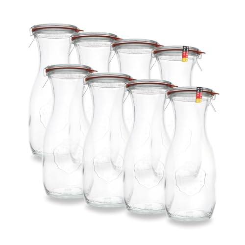 WECK 8er-Pack 500ml Saftflasche Set - 1/2L Glasflaschen - Ideal für Saft, Likör, Dressings & Saucen, Flaschen mit Deckel und Dichtung - Perfekt für Hausgemachtes, Öl, Essig & Mehr - Spülmaschinenfest von BAUER