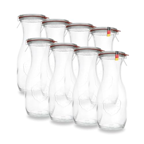 WECK 8er-Pack 1000ml Saftflasche Set - 1L Glasflaschen - Ideal für Milch, Säfte, Smoothies, Flaschen mit Deckel und Dichtung, zum Selbstbefüllen - Langlebig, Vielseitig & Spülmaschinenfest von flaschenbauer.de