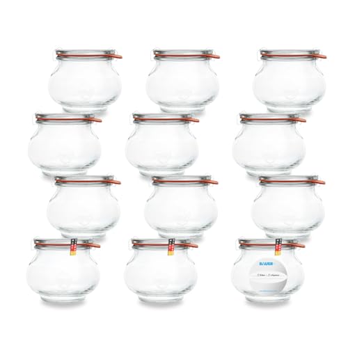Flaschenbauer - Schmuckglas 1/4L Einmachglas 250ml verwendbar als Marmeladenglas, Vorratsglas, Konservenglas 12 Stück Inklusive Etikett - Made in Germany von flaschenbauer.de