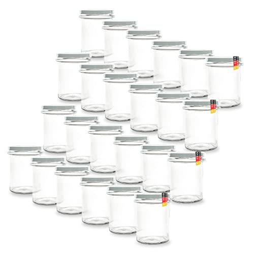 Flaschenbauer 24er Set Marmeladengläser 230ml - Sturzgläser & Einmachgläser Vielseitig Einsetzbar mit Wahlweise Farbigen Twist-Off Deckeln TO66 - Ideal für Suppen, Dips, Tee, Kräuter [Weiß] von flaschenbauer.de