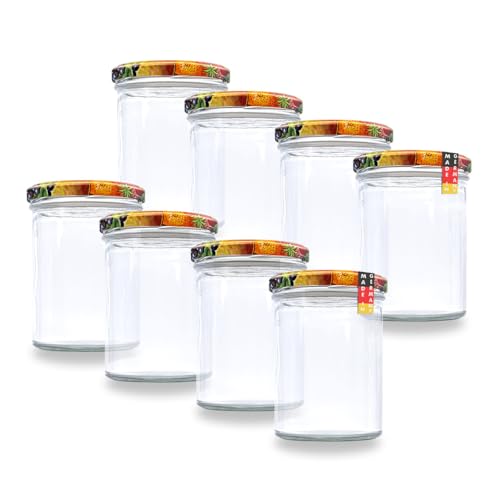 flaschenbauer.de 24er Set Sturzgläser 430 ml inkl. Twist Off Deckel TO82 zum Einmachen von Suppen, Babynahrung (Deckel Fruchtdekor, TO82) von flaschenbauer.de