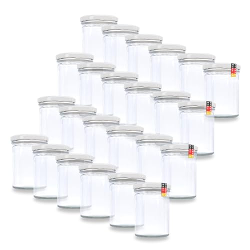 flaschenbauer.de 8er Set Sturzgläser 430 ml inkl. Twist Off Deckel TO82 zum Einmachen von Suppen, Babynahrung (Deckel Weiß, TO82) von flaschenbauer.de