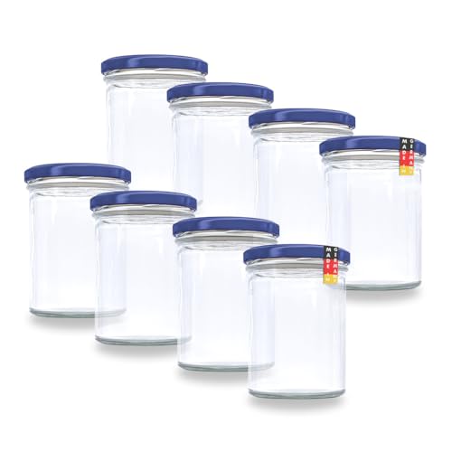flaschenbauer.de 96er Set Sturzgläser 430 ml inkl. Twist Off Deckel TO82 zum Einmachen von Suppen, Babynahrung (Deckel Blau, TO82) von flaschenbauer.de