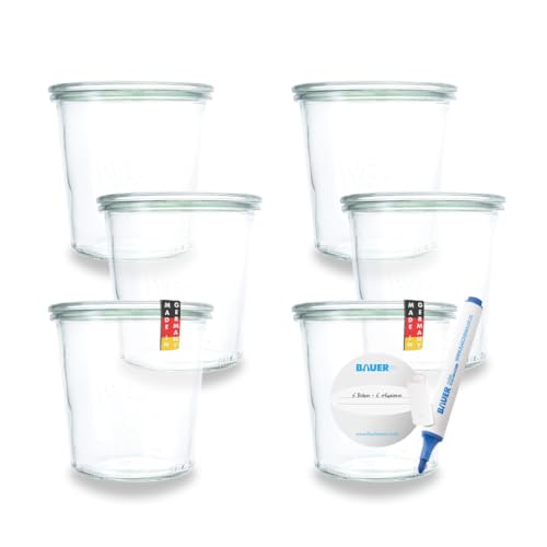 Flaschenbauer - Sturzglas 1/2L Einmachglas 580ml verwendbar als Marmeladenglas, Vorratsglas, Konservenglas 6 Stück Inklusive Etikett - Made in Germany von flaschenbauer.de