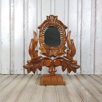 Vintage Holzschnitzerei Schreibtischspiegel 1930Er Jahre Ovaler Rahmen von fleamarketEU