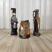 Vintage Leder Vasen-Set Handgefertigte Gartenvase, 3Er-Set von fleamarketEU