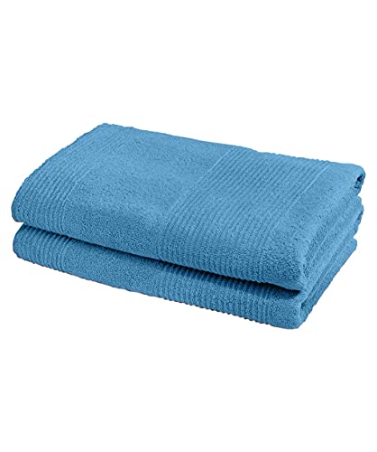 fleuresse Frottier 2828 2er-Set Duschtuch, mit Streifenbordüre und Kordelaufhänger, Ökotex Standard 100, Gewicht 550 gr. pro m², 70 x 140 cm, Indigo blau von fleuresse