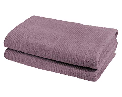 fleuresse Frottier 2828 2er-Set Duschtuch, mit Streifenbordüre und Kordelaufhänger, Ökotex Standard 100, Gewicht 550 gr. pro m², 70 x 140 cm, Rosenholz von fleuresse