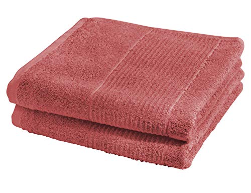 fleuresse Frottier 2828 2er-Set Handtuch, mit Streifenbodüre und Kordelaufhänger, Oekotex Standard 100, Gewicht 550 gr./m, 50 x 100 cm, Flamingo von fleuresse