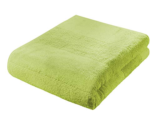 fleuresse Frottier 2828 großes Badetuch, mit Streifenbordüre und Kordelaufhänger, Ökotex Standard 100, Gewicht 550 gr. pro m², 90 x 200 cm, grün von fleuresse