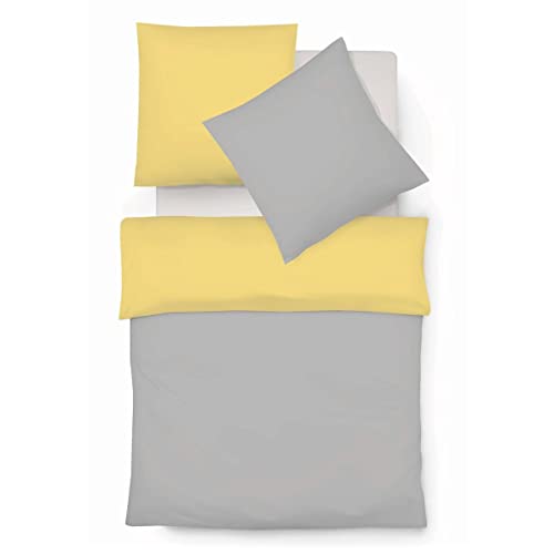 fleuresse Halbleinen Wendebettwäsche Provence W Verviers grau-Lemon, 1 Bettbezug 155 x 220 cm + 1 Kissenbezug 80 x 80 cm von fleuresse