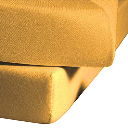fleuresse Jenny C klassisches Jersey-Spannlaken, 100% Baumwolle, mit praktischem Rundumgummi, Fb. Sonnengelb, Größe 200 x 200 cm, auch passend für 180/190 x 200 von fleuresse