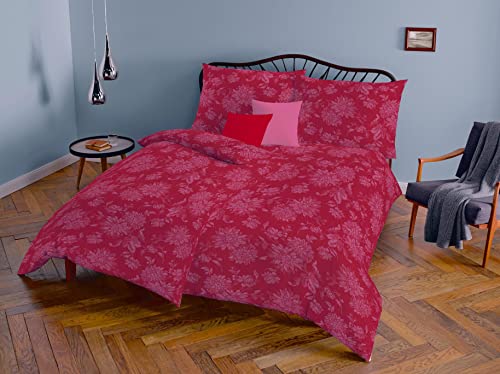 fleuresse Lech Edelflanell Biber Bettwäsche 135x200 Blumen rot 604109-4 von fleuresse