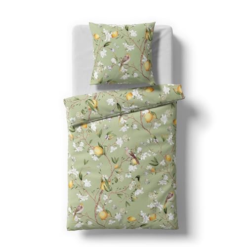 fleuresse Mako-Satin Bettwäsche Bed Art S Geraldton grün 1 Bettbezug 155 x 220 cm + 1 Kissenbezug 80 x 80 cm von fleuresse