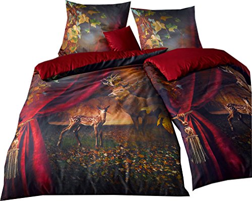 fleuresse Mako-Satin Wendebettwäsche Bed Art s Hirsch 1 Bettbezug 200 x 200 cm + 2 Kissenbezüge 80 x 80 cm von fleuresse