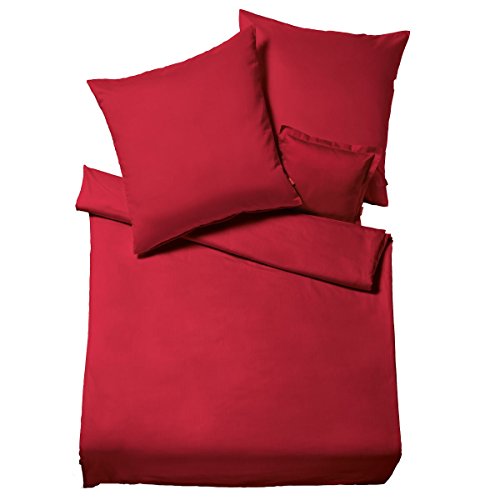 fleuresse – Set von Bettwäsche Lech Uni, Biber, Farbe Rot 200 x 200 cm + 2X 80 x 80 cm rot von fleuresse