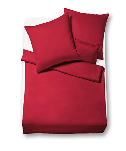 fleuresse – Set von Bettwäsche Lech Uni, Biber, Farbe Rot 200 x 220 cm + 2X 80 x 80 cm rot von fleuresse