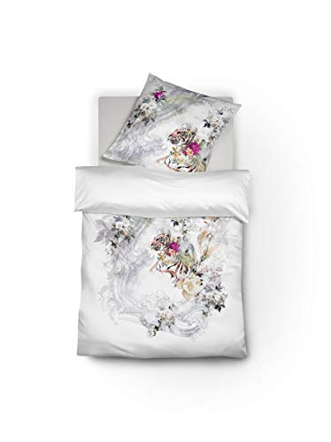 fleuresse Mako-Satin Bettwäsche Bed Art S Rosalie Silber 1 Bettbezug 135 x 200 cm + 1 Kissenbezug 80 x 80 cm von fleuresse