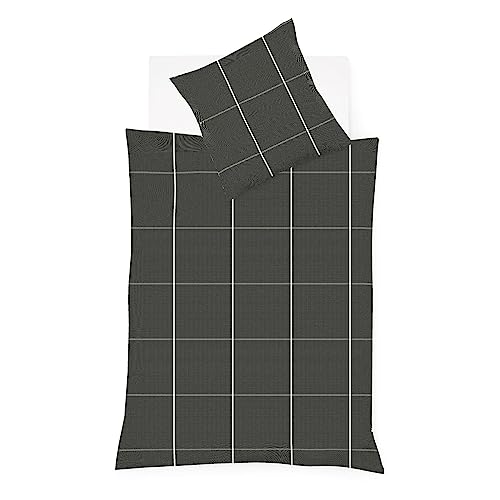 fleuresse gewebte Edelflanell Bettwäsche Lech Arboga dunkelgrau 1 Bettbezug 135 x 200 cm + 1 Kissenbezug 80 x 80 cm von fleuresse