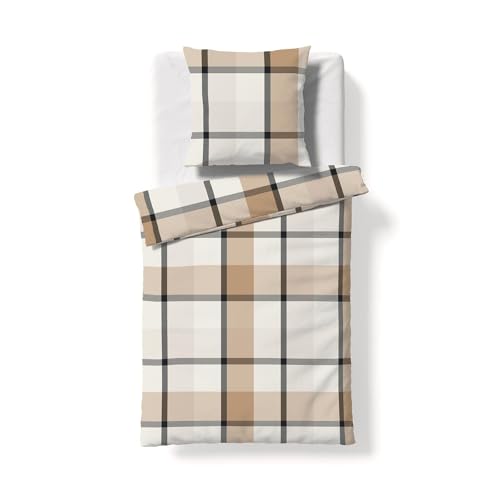 fleuresse gewebte Edelflanell Bettwäsche Lech Tullamore beige grau 1 Bettbezug 135 x 200 cm + 1 Kissenbezug 80 x 80 cm von fleuresse