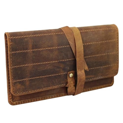 Tabaktasche braun aus echtem Leder mit Paper Fach Tabak Dreher Tasche Aufbewahrung von flevado