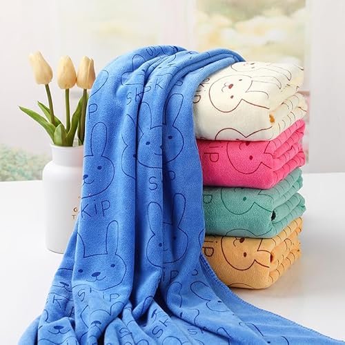 flevado Kinderhandtuch Reisehandtuch Badetuch Strandtuch mit Hasenmotiv 70cm x 140 cm in 4 (Blau) von flevado