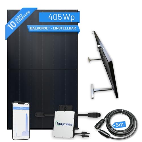 flex-energie Balkonkraftwerk Komplettset I 405Wp Solarmodul, Hoymiles HM-350 Wechselrichter, Balkonmontage & 5m Kabel I Solaranlage zur Stromkosten-Einsparung I Energiegewinnung am Balkon von flex-energie