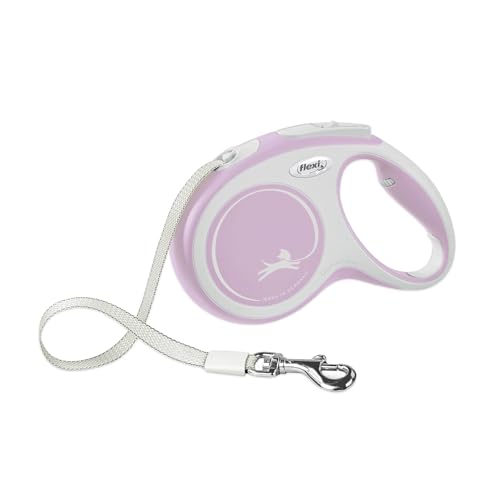 FLEXI® New Comfort einziehbare Hundeleine (Klebeband), ergonomisch, langlebig und verhedderungsfrei, für Hunde bis zu 11,8 kg, 3 m, Größe XS, Rosa/Rosa von flexi