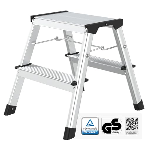 flexilife Tritthocker - Tritt Hocker Aluminium - Tritthocker klappbar - Hocker klappbar bis 150 kg belastbar - Trittstufe, Klapptritt 2 Stufen (2 x 2 Stufen) von flexilife