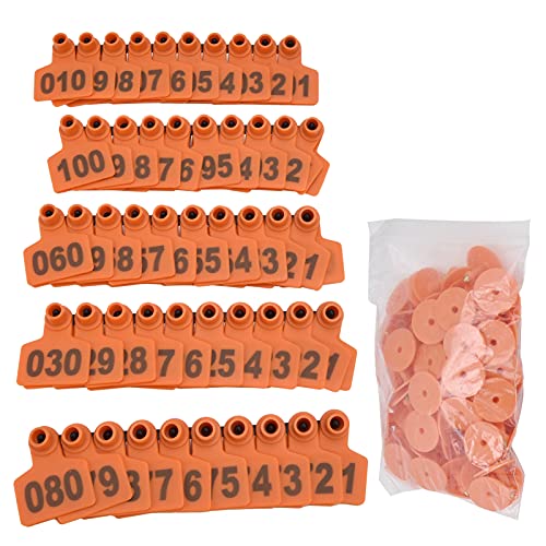 FLEXMAN 100Pcs Viehohr Tags, TPU Schwein Kuhetikett Tag Schaf Sheep Vieh Kalb Hognummer Viehstock Ohr Tag für Kuhpferd Schwein Ziege Schafsviernicht (orange) von flexman