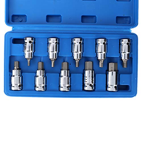 FLEXMAN 10Pcs Hex Bit Sockel Set, 1/2 Zoll Quadratmund Innere Sechseckschraube, H4 bis H17 Verschiedene Größen Stahlbit Bit Sockel Kit mit Lagerhülle von flexman