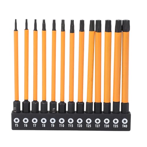 FLEXMAN 13Pcs Sternschraubendreher Bit Set, 1/4in Hex Shank S2 Legierungsstahl 100mm T5 T40 es Torx Bit Drehmoment Sicherheitsbits mit Lagerregal für Garage, Automobile FLEXMAN 13Pcs Sternschraubendreher Bit Set, 1/4in Hex Shank S2 Legierungsstahl 100mm T5 T40 es Torx Bit Drehmoment Sicherheitsbits mit Lagerregal für Garage, Automobile von flexman
