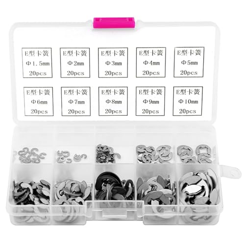 FLEXMAN 200Pcs e Clips Sortiment Set, M1.5 bis M10 Edelstahl Stahlring Sortiment 10 Größen e Ring Schnappringe Sortiment Kit mit Aufbewahrungsbox von flexman