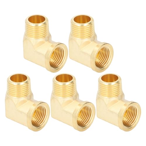 FLEXMAN 5Pcs 90 Grad Ellbogen Messing Rohr Armaturen, 1/2 Zoll NPT Weibliche Rohr bis 1/2 Zoll NPT Männliche Messing Barstock Street Ellbogenlagen Accessoires für Flüssigkeit von flexman
