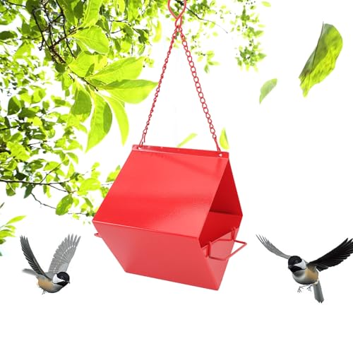 FLEXMAN Bird Feeder, 20X20x15cm Große Kapazität Im Freien Eisenhänge Birdfeeder Eisen Multifunktions Feeder Merkmale für Spechte, Goldfinsche, Chickadees, Blue Jays (Rot) von flexman