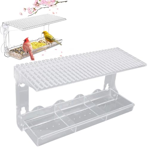 FLEXMAN Fenster Vogelfutterleiter, 28X10x14,5 cm Abnehmbares Tablett Transparentes Vogelhaus Im Freien Gartenwildfutter mit 4 Saugnapfbecher für Garten Yard Decor. von flexman