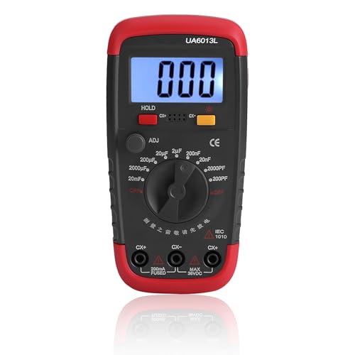 FLEXMAN Kondensator Messgerät Tester, Rot Schwarz Spannungsprüfer Durchgangsprüfer, Digital Multimeter, Multifunktionstester Kondensator Tester mit Datenspeicherung Hintergrundbeleuchtungsfunktion von flexman