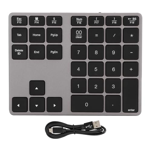flexman 35 Tasten BT 5.0 Nummernblock, Aluminiumlegierung, Intelligentes Power Management Nummernpad mit Anpassbarem Mac Modus für Win8/8.1/10, Mac OS (Eisen grau) von flexman