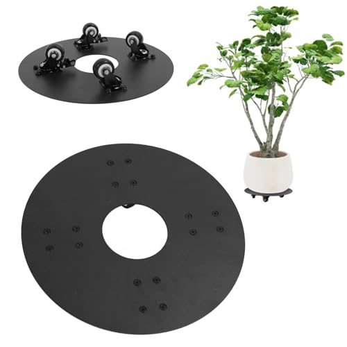 flexman Rolling Plant Ständer, Kohlenstoffstahl Runde Pflanzer Palette Doppellager Stille, Schließbare Multifunktions Pflanzer Rolling Caddy für Balkon, Terrasse, Garten (14 Zoll) von flexman