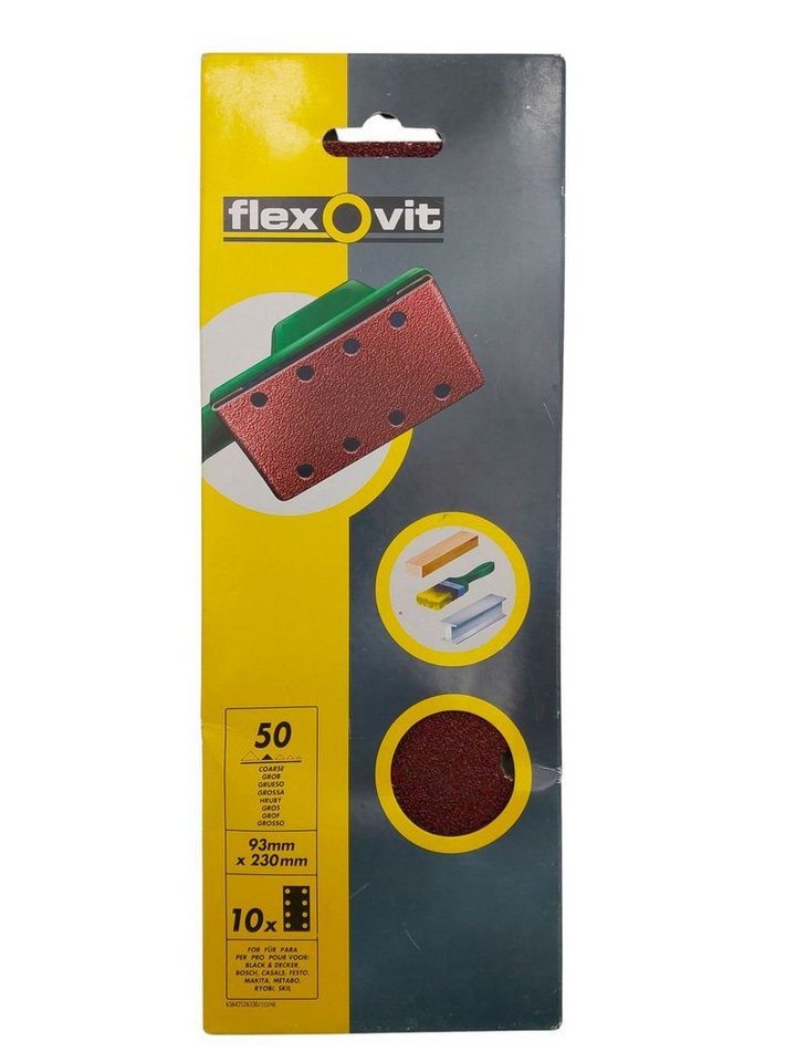 flexovit Schleifpapier 10 STK Schleifpapier für Schwingschleifer Körnung 50 93mm x 230mm 8er, (10 St) von flexovit