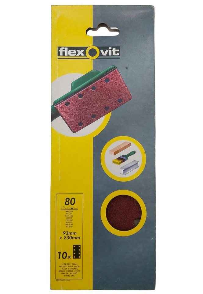 flexovit Schleifpapier 10 STK Schleifpapier für Schwingschleifer Körnung 80 93mm x 230mm 8er, (10 St) von flexovit