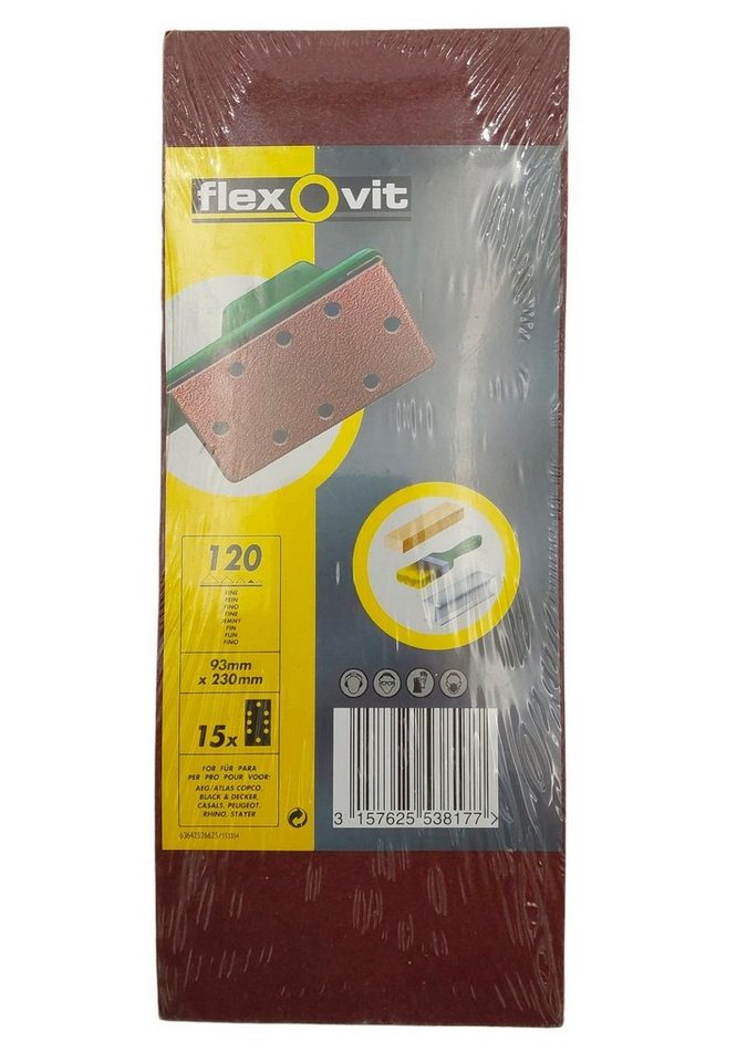 flexovit Schleifpapier 15 STK Schleifpapier für Schwingschleifer Körnung 120 93mm x 230mm 8er, (15 St) von flexovit