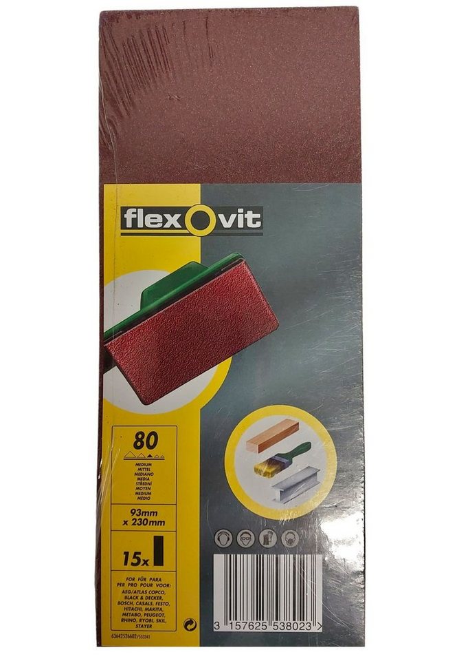flexovit Schleifpapier 15 STK Schleifpapier für Schwingschleifer Körnung 80 93mm x 230mm zum, (15 St) von flexovit