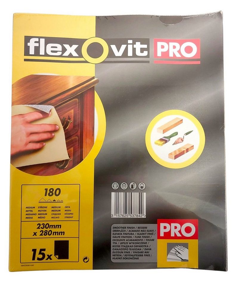 flexovit Schleifpapier 15x Schleifbögen für Endbearbeitung Schleifpapier Körnung 180 230mm x, (15 St) von flexovit