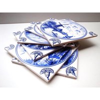 6Er Set 15x15 Fliesen Delfter Art, Blau, Weiß, Fest Eingebrannt von fliesenlegerdekoreDE