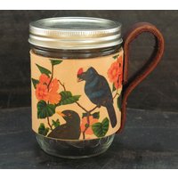 Leder - Einmachglas-Tasse Gemütliche Kaffeetasse Trinkbecher Vögel Geblümt von flightpathdesigns
