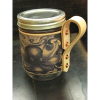 Leder Einmachglas Tasse - Kaffeehülle Gemütliche Oktopus Kraken Mit Henkel Geburtstagsgeschenk Tragbare von flightpathdesigns